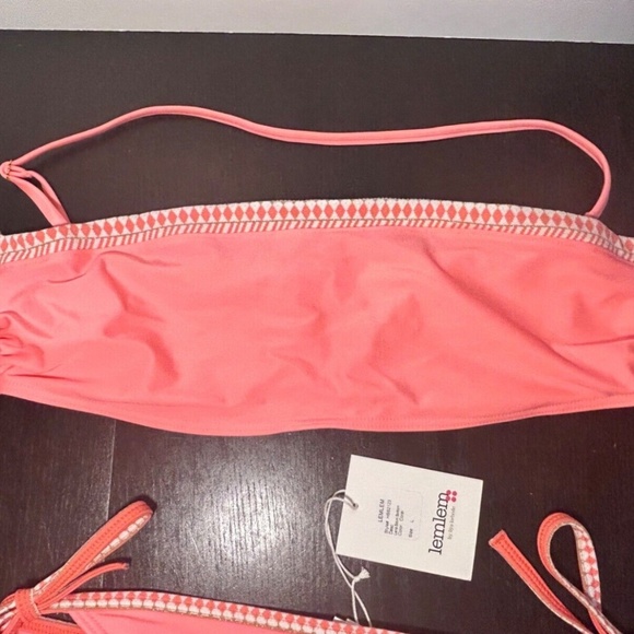 Lemlem Lena Bikini Swim Set Bandeau Halter Top (XL) & Tie Side Bottoms (L) Coral - Picture 3 of 15